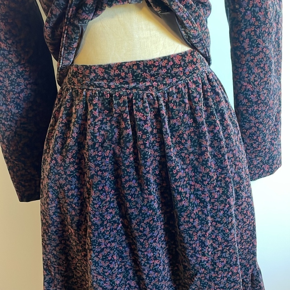 VTG Lanz Velvet Skirt Set Black Micro Floral Jacket Cottage Grandma Feminine - Picture 6 of 16